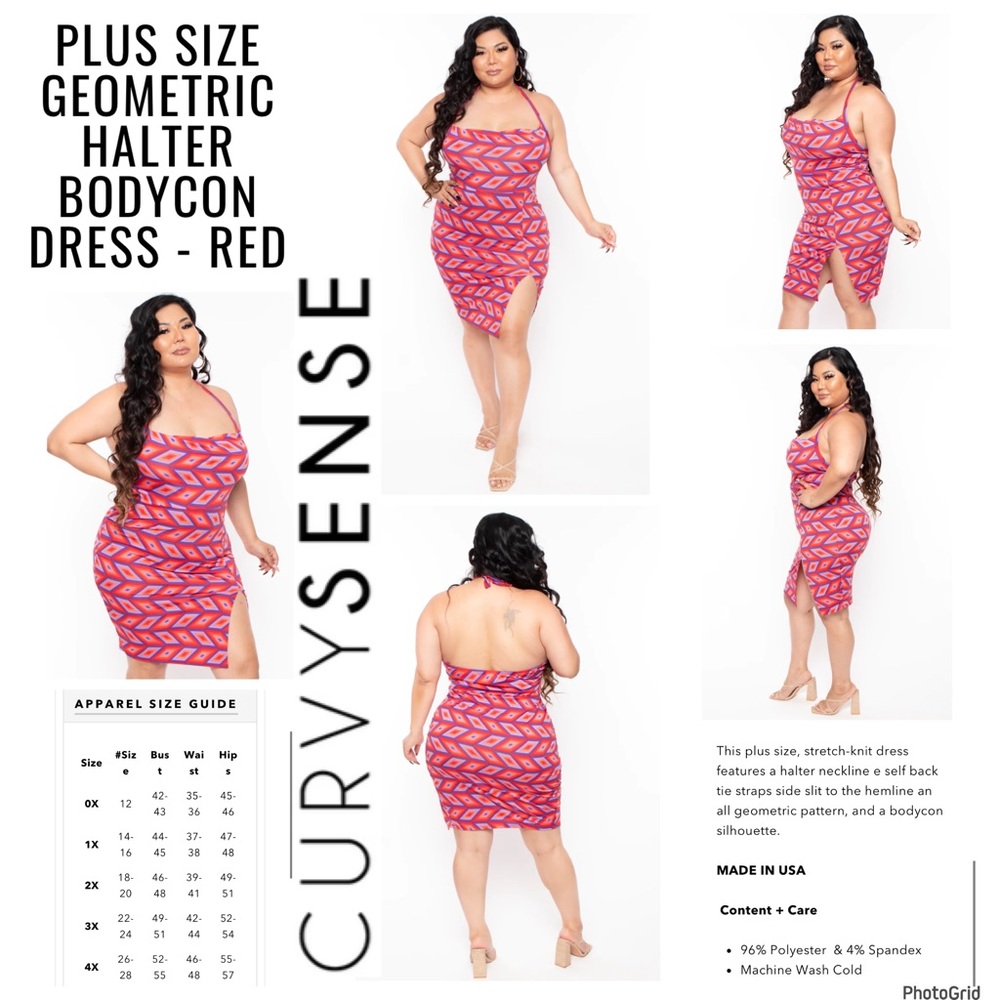 Curvy Sense 4X plus size pink geometric halter bodycon dress NWT